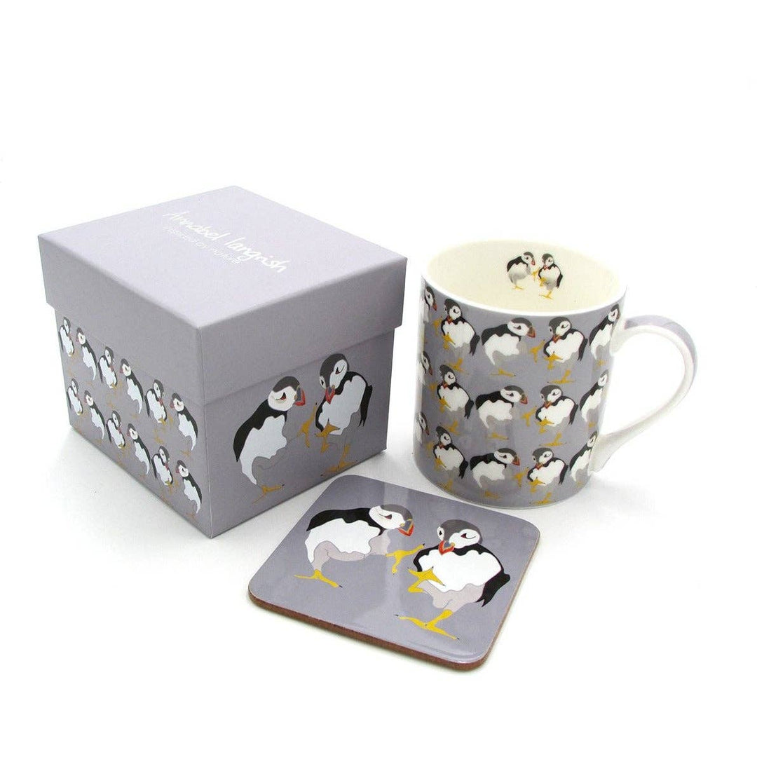 'Puffins' on Grey Mug and Coaster Set - Birch & BrackenMUG