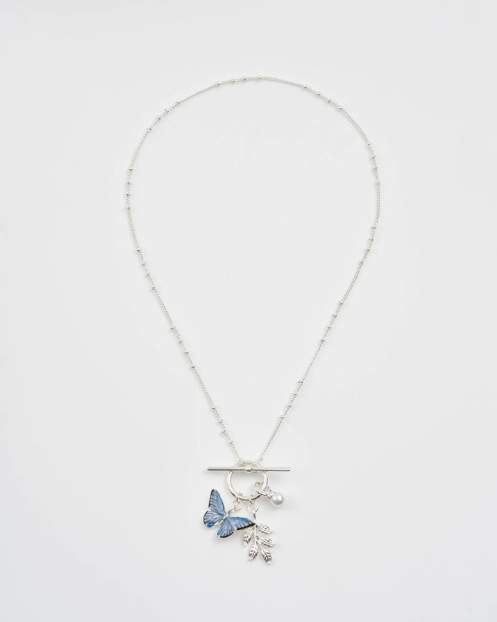 Blue Butterfly Silver Necklace - UK, US & EU - Birch & Bracken