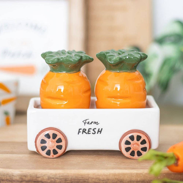 Carrot Patch Salt and Pepper Shakers in Wagon - Birch & BrackenSALT & PEPPER SET
