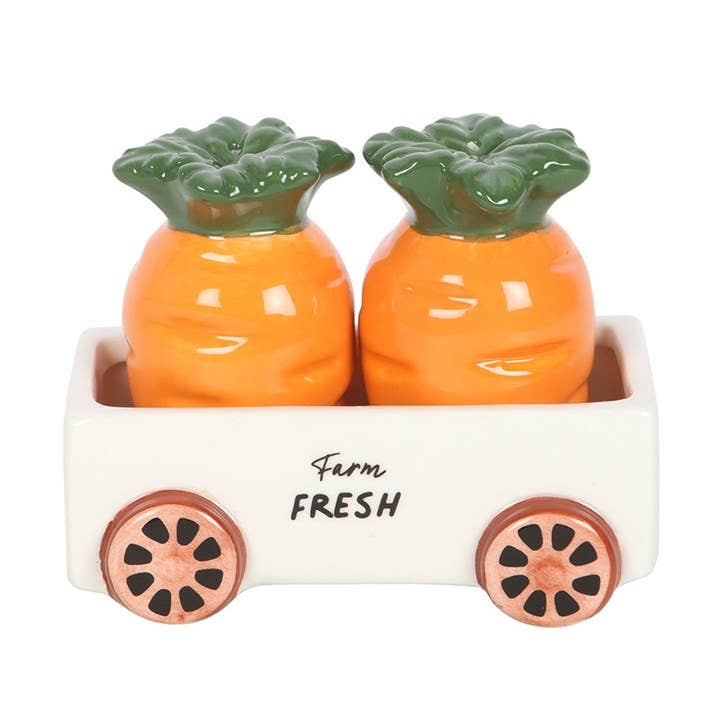 Carrot Patch Salt and Pepper Shakers in Wagon - Birch & BrackenSALT & PEPPER SET