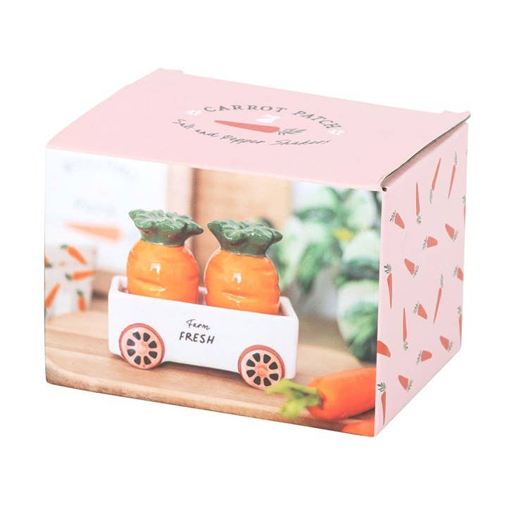 Carrot Patch Salt and Pepper Shakers in Wagon - Birch & BrackenSALT & PEPPER SET
