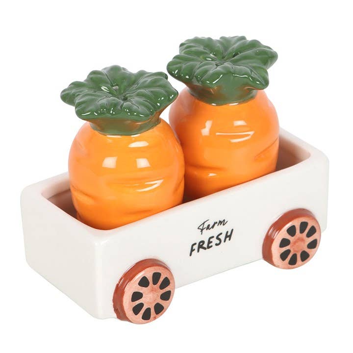 Carrot Patch Salt and Pepper Shakers in Wagon - Birch & BrackenSALT & PEPPER SET