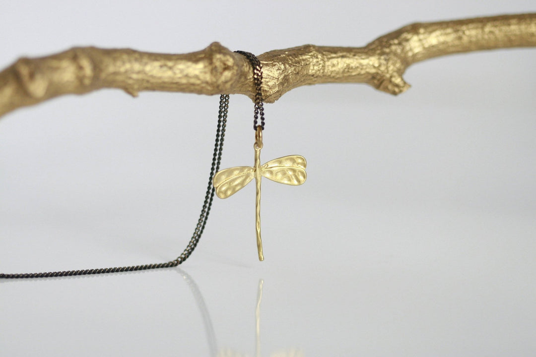 Delicate Brass Dragonfly Necklace - Birch & BrackenNECKLACE