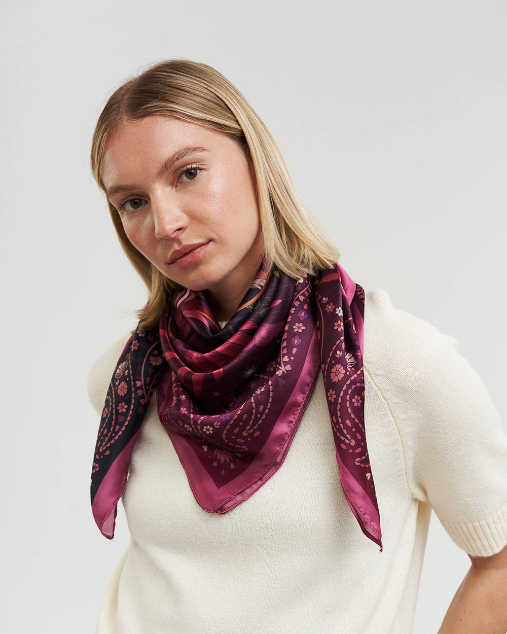 Eve Narrative Medium Square Scarf in Burgundy - Birch & BrackenSCARF