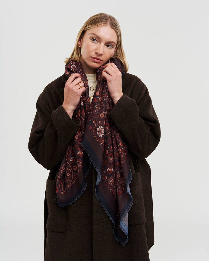 Eve Paisley Large Square Chocolate Brown Pashmina Scarf - Birch & BrackenSCARF