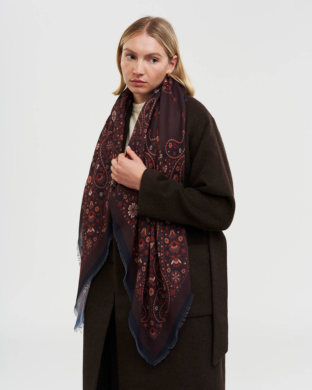 Eve Paisley Large Square Chocolate Brown Pashmina Scarf - Birch & BrackenSCARF
