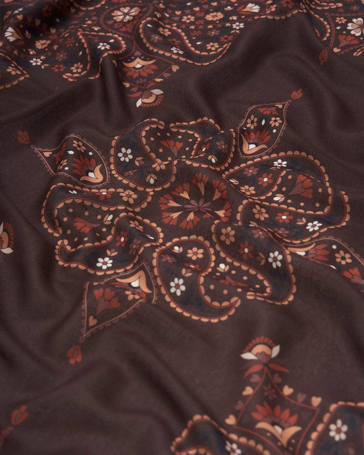 Eve Paisley Large Square Chocolate Brown Pashmina Scarf - Birch & BrackenSCARF