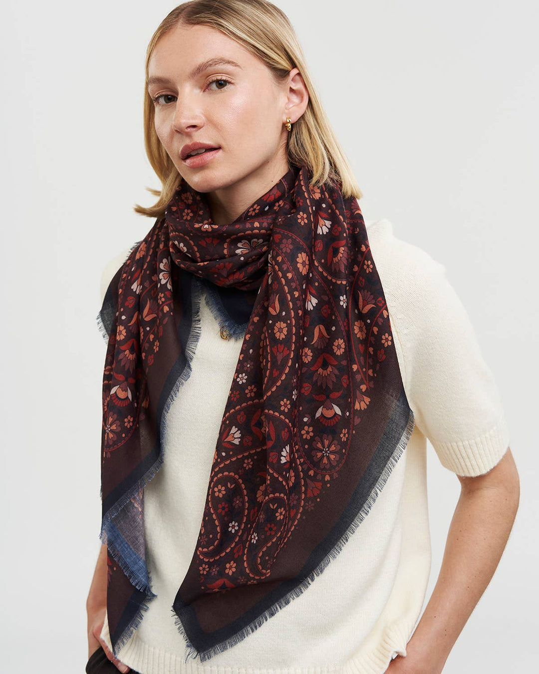 Eve Paisley Large Square Chocolate Brown Pashmina Scarf - Birch & BrackenSCARF