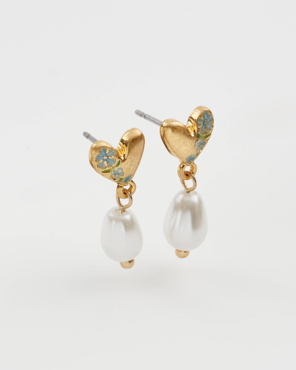 FABLE Forget - Me - Not Heart & Pearl Earrings - Birch & Bracken
