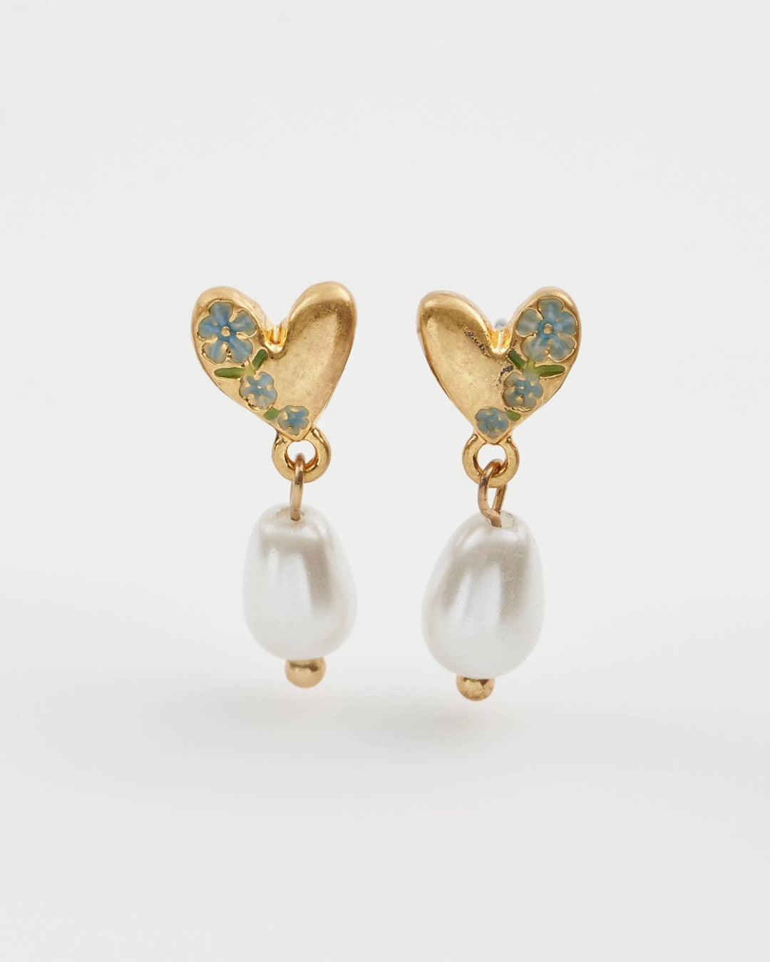 FABLE Forget - Me - Not Heart & Pearl Earrings - Birch & Bracken