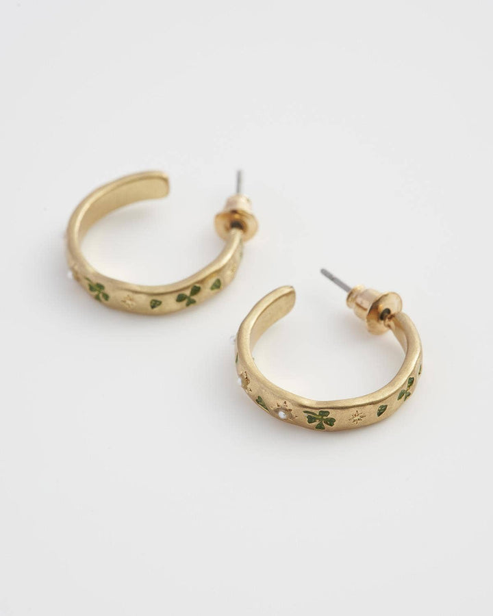 FABLE Four Leaf Clover & Pearl Hoop Earrings - Birch & BrackenEARRINGS