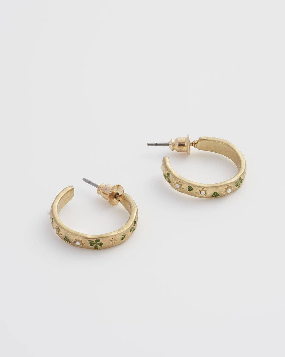 FABLE Four Leaf Clover & Pearl Hoop Earrings - Birch & BrackenEARRINGS