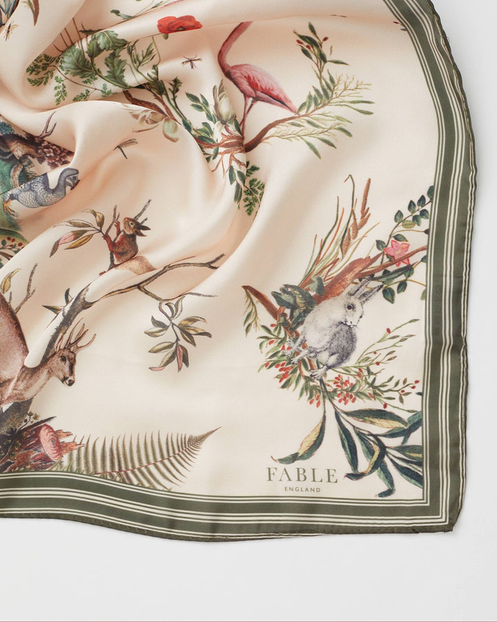 FABLE Toile de Jouy Olive Green Square Scarf - Birch & BrackenSCARF