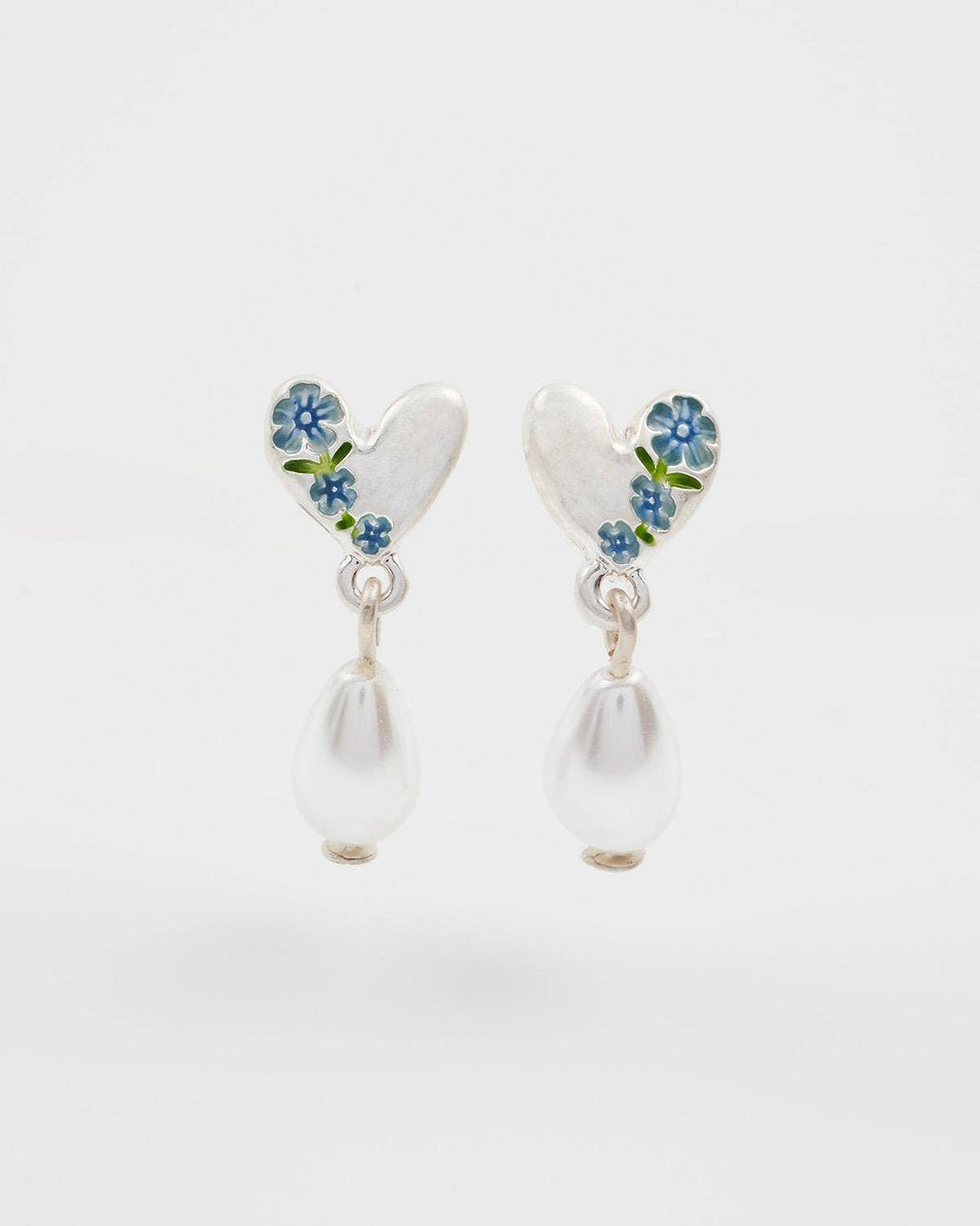 Forget Me Not Heart & Pearl Silver Earrings - UK, US & EU - Birch & Bracken