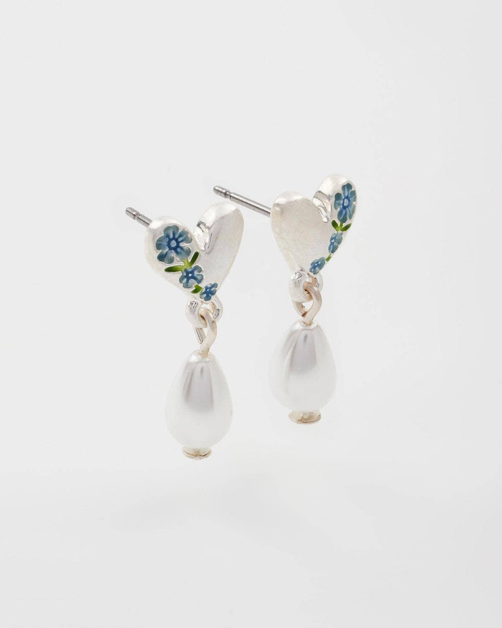 Forget Me Not Heart & Pearl Silver Earrings - UK, US & EU - Birch & Bracken