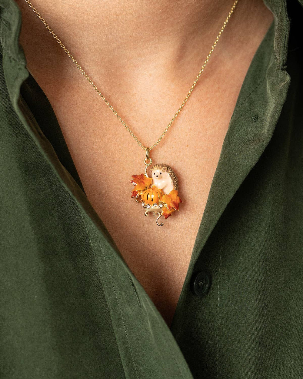 Hedgehog & Pumpkin Pendant - Birch & BrackenNECKLACE