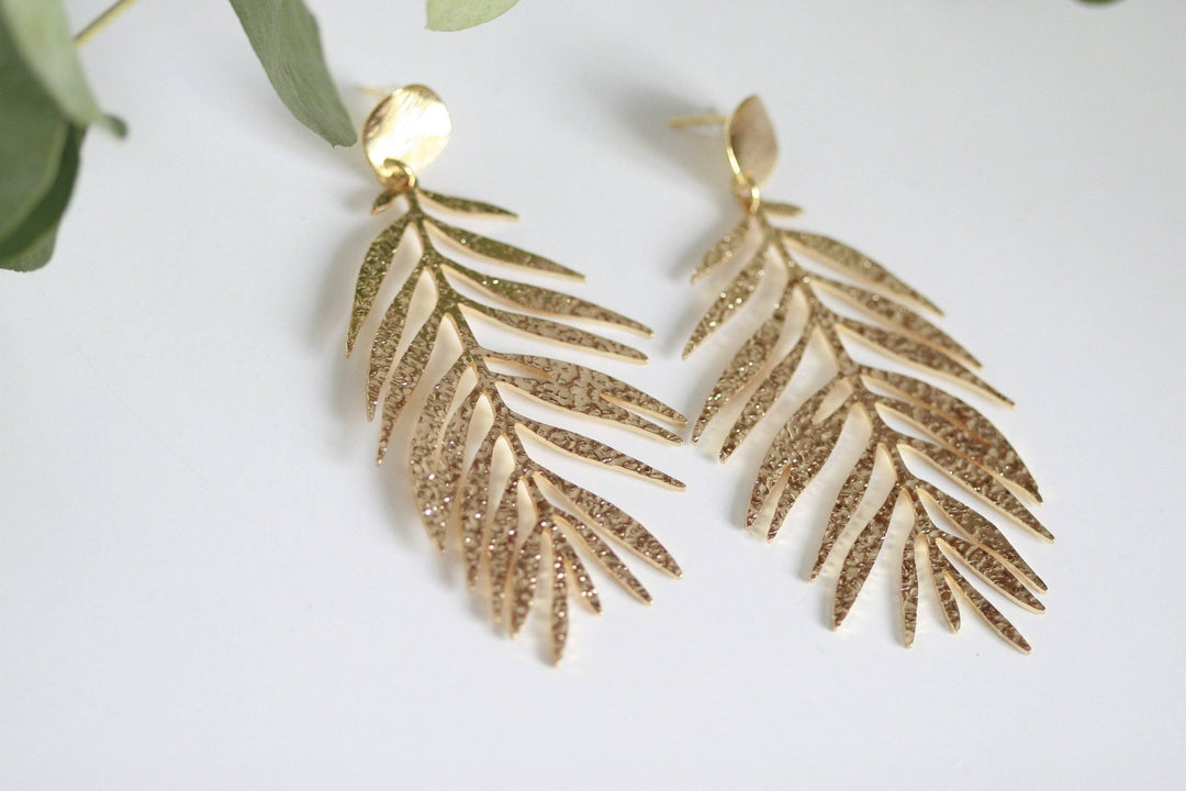 Large Textured Leaf Earrings - Birch & BrackenEARRINGS