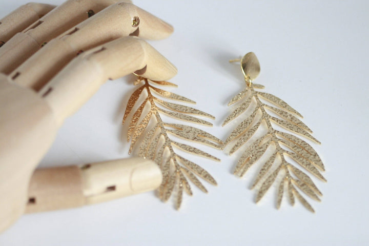 Large Textured Leaf Earrings - Birch & BrackenEARRINGS