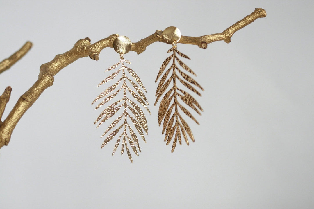 Large Textured Leaf Earrings - Birch & BrackenEARRINGS