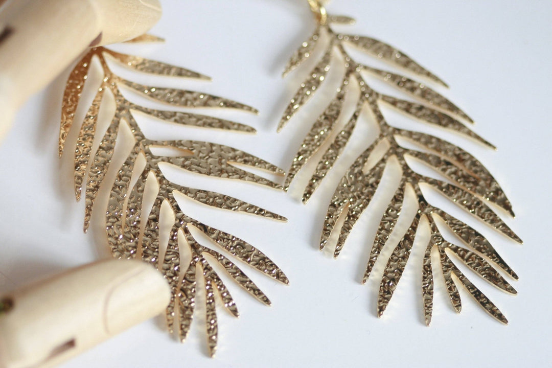 Large Textured Leaf Earrings - Birch & BrackenEARRINGS