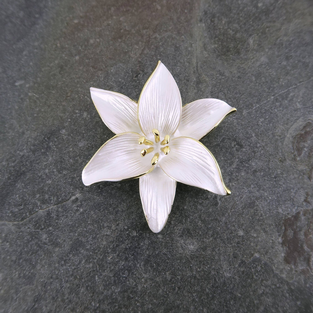 Lily White and Gold Flower Brooch - Birch & BrackenBROOCH
