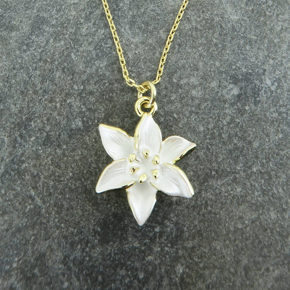 Lily White and Gold Plated Flower Necklace - Birch & BrackenNECKLACE