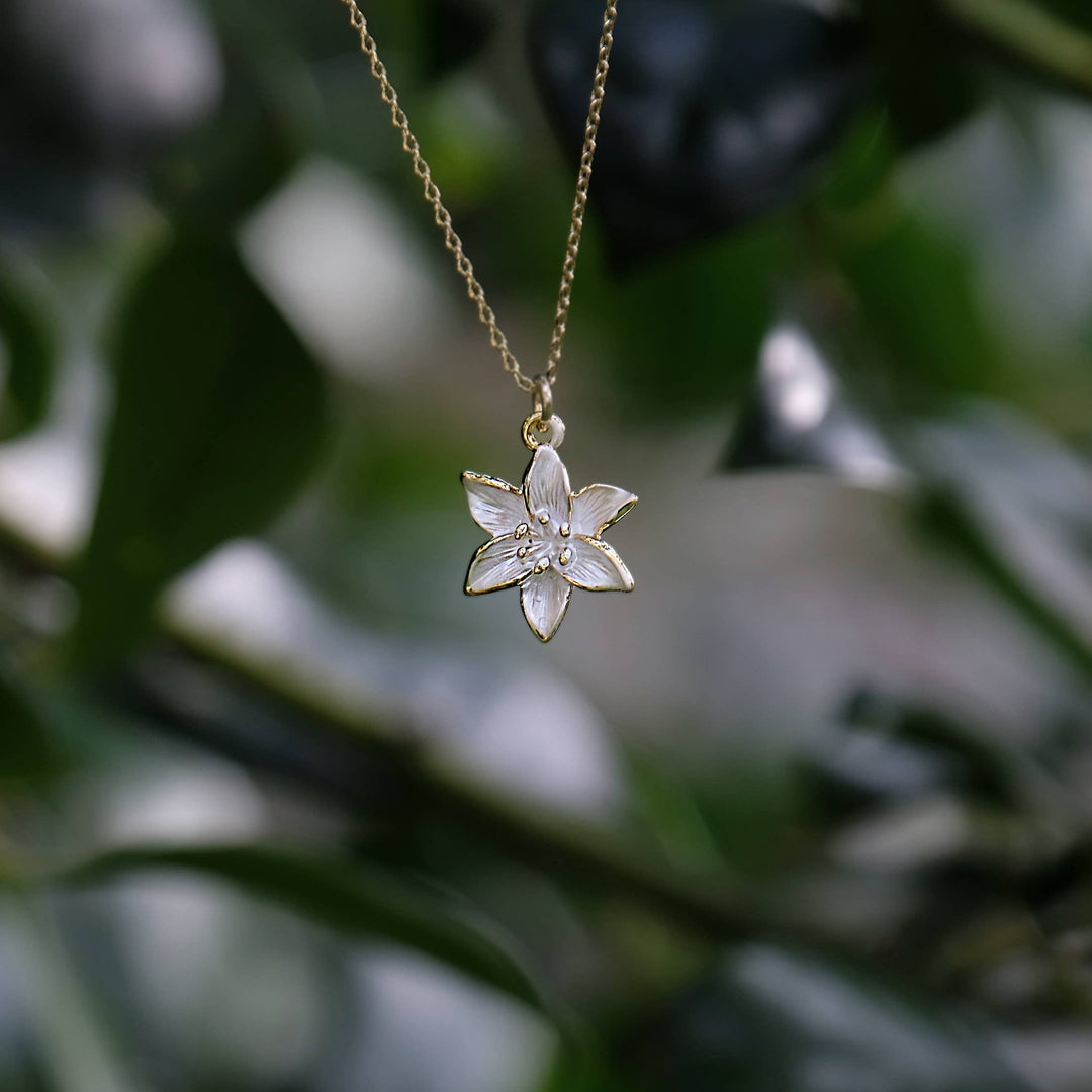 Lily White and Gold Plated Flower Necklace - Birch & BrackenNECKLACE