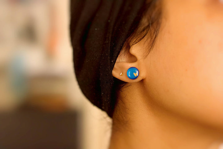 Metallic Blue Flower Stud Earrings - Birch & BrackenEARRINGS