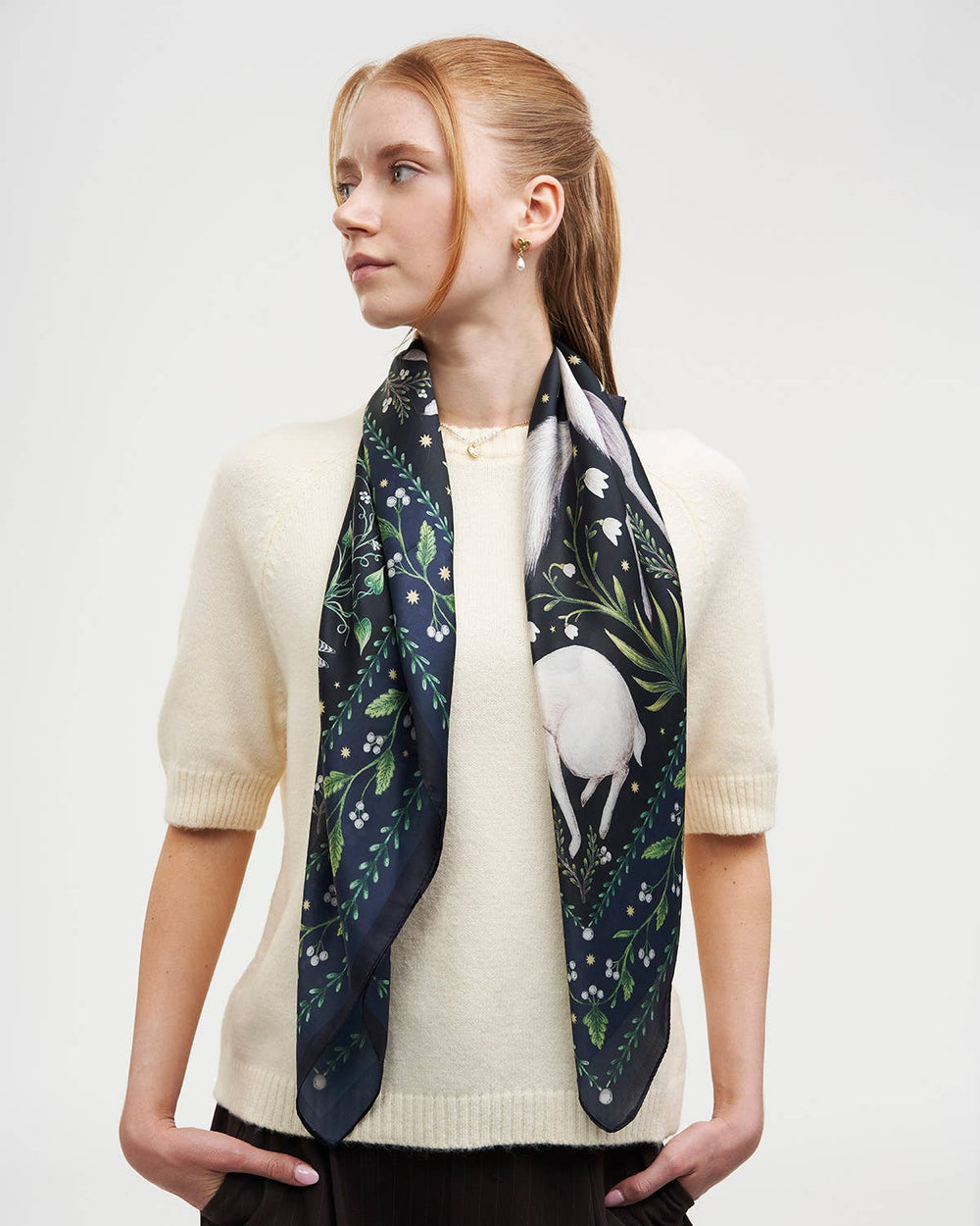 Niva Narrative Medium Square Scarf in Navy - Birch & BrackenSCARF