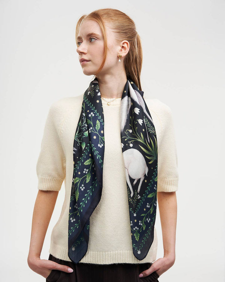 Niva Narrative Medium Square Scarf in Navy - Birch & BrackenSCARF