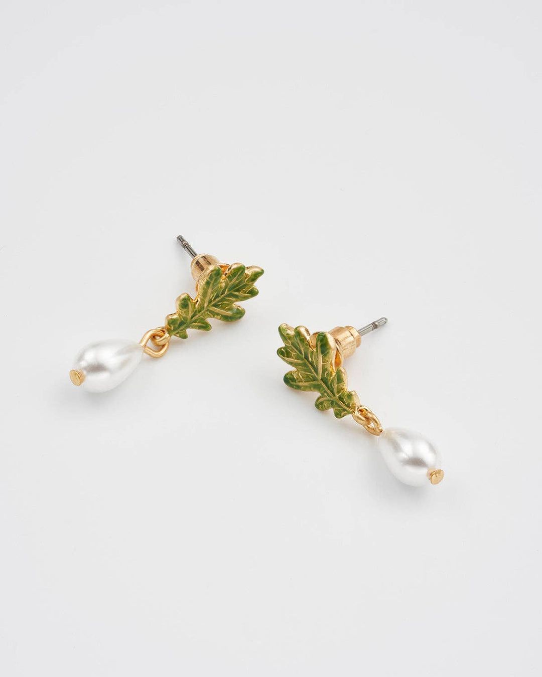 Oak Leaf Pearl Drop Gold Earrings - Birch & Bracken