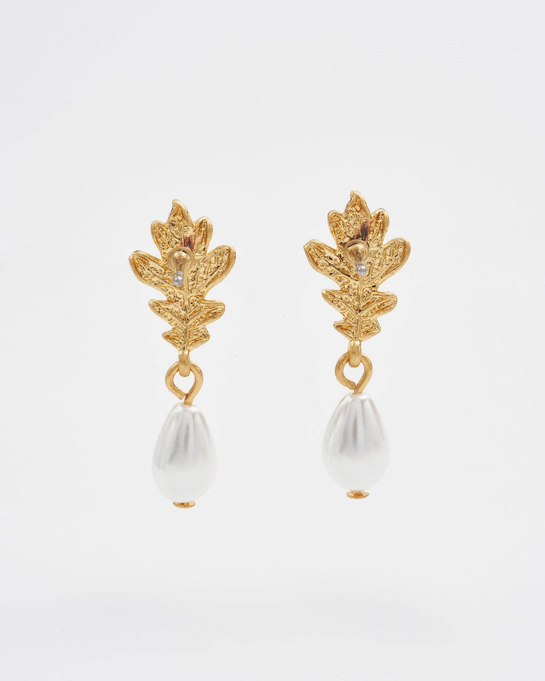 Oak Leaf Pearl Drop Gold Earrings - Birch & Bracken