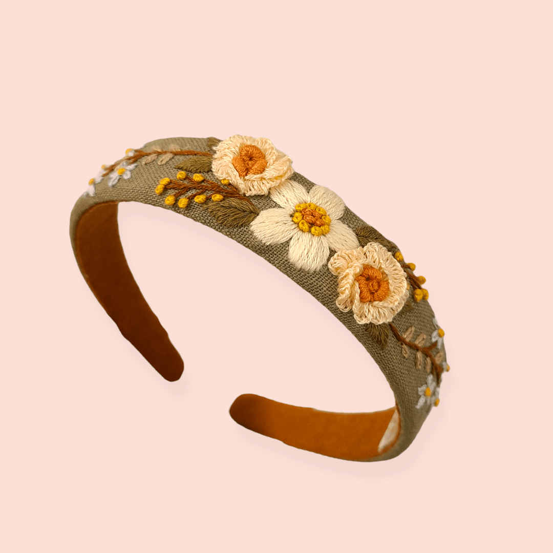 Olive Hand Embroidered Headband - Birch & BrackenHAIR ACCESSORIES