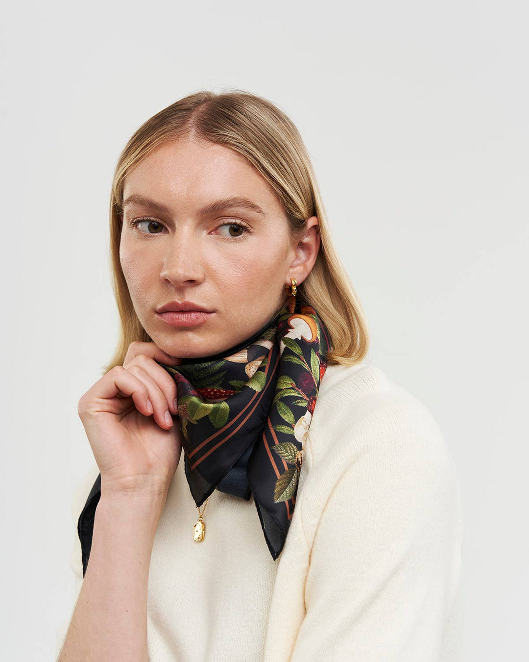 Orla Mushroom Small Square Scarf in Black - Birch & BrackenSCARF