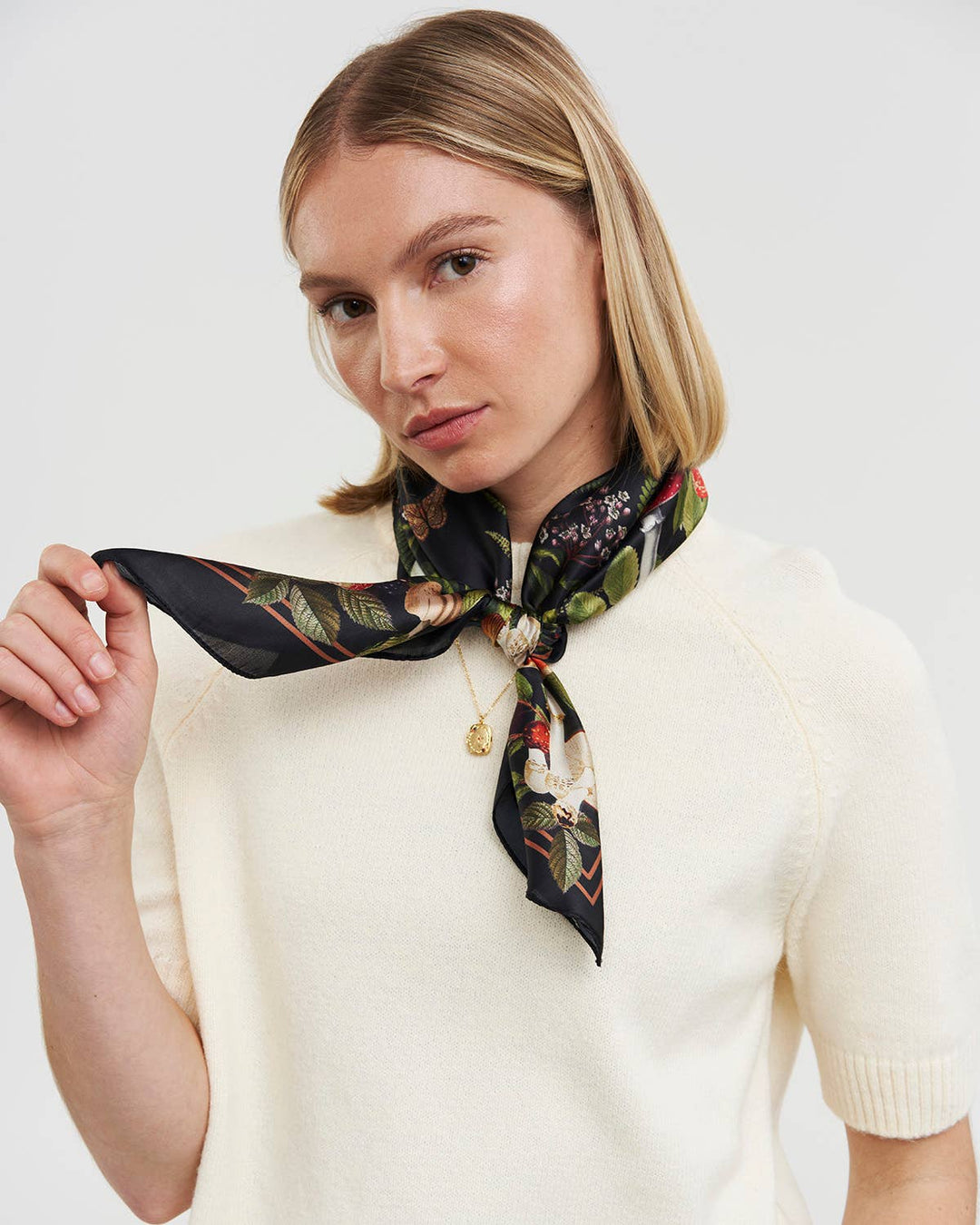 Orla Mushroom Small Square Scarf in Black - Birch & BrackenSCARF