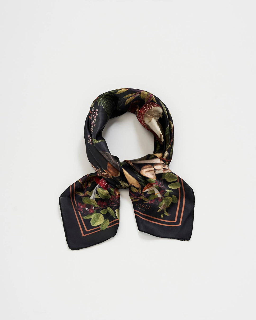 Orla Mushroom Small Square Scarf in Black - Birch & BrackenSCARF