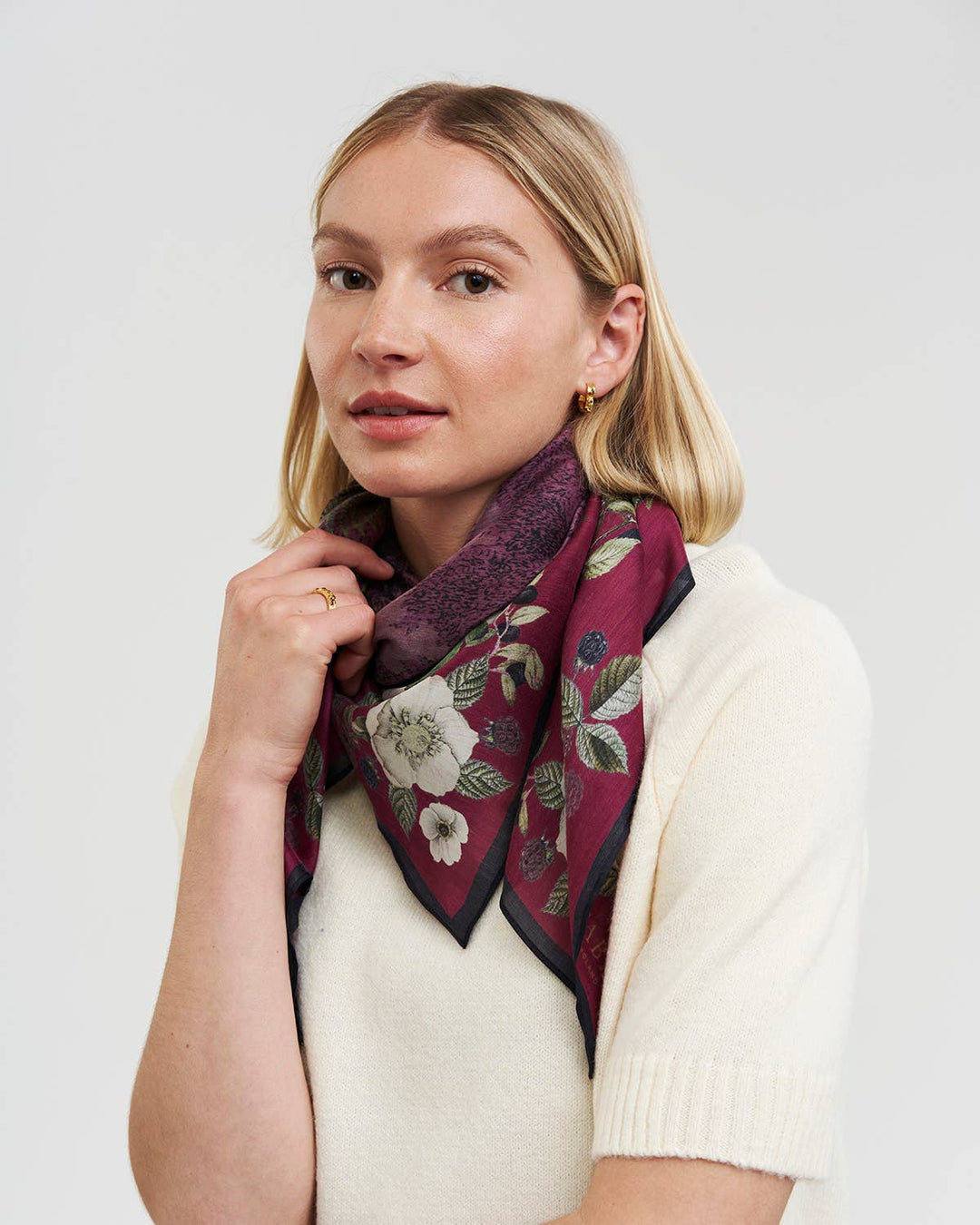 Orla Narrative Medium Square Scarf in Burgundy - Birch & BrackenSCARF