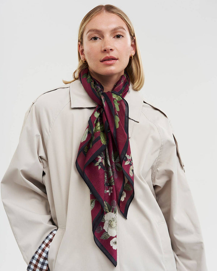 Orla Narrative Medium Square Scarf in Burgundy - Birch & BrackenSCARF