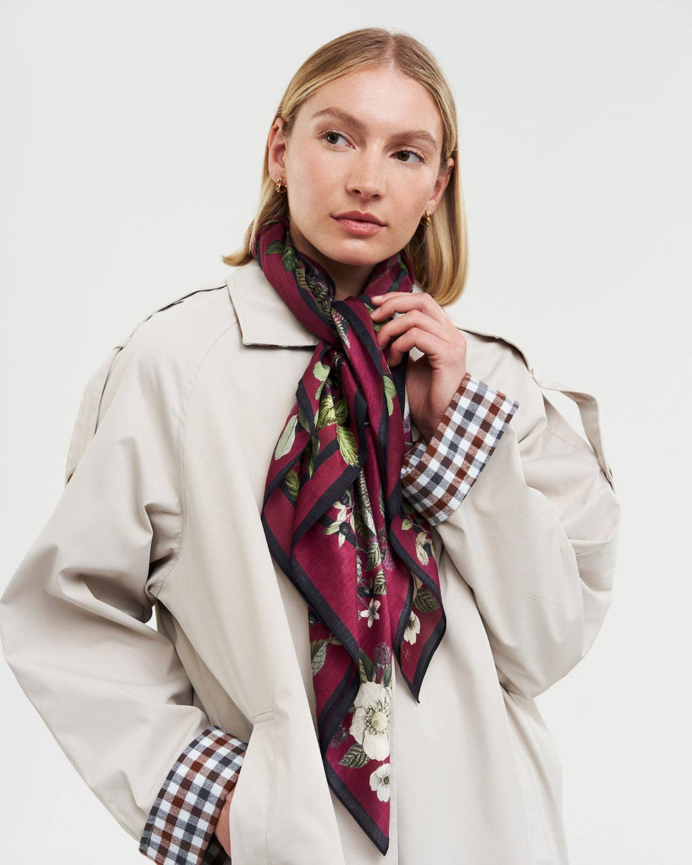 Orla Narrative Medium Square Scarf in Burgundy - Birch & BrackenSCARF