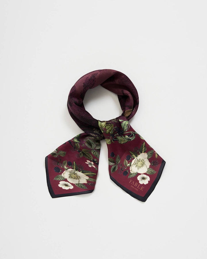 Orla Narrative Medium Square Scarf in Burgundy - Birch & BrackenSCARF