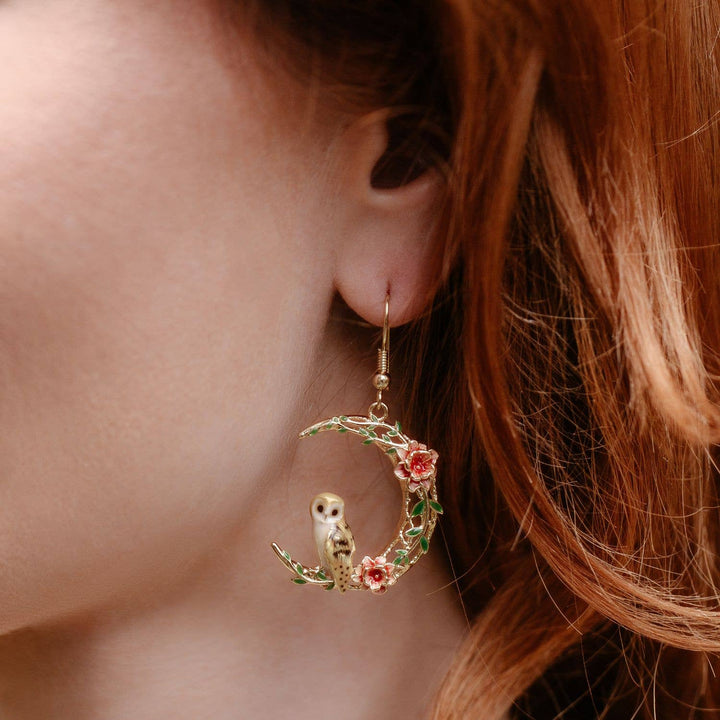 Owl In a Moon Drop Earring - Birch & BrackenEARRINGS