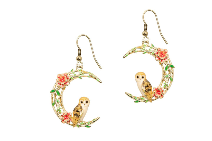 Owl In a Moon Drop Earring - Birch & BrackenEARRINGS