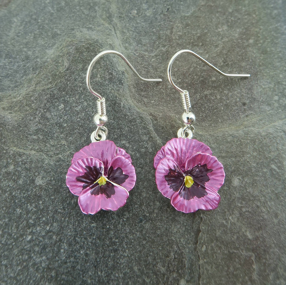Pansy Pink Flower Drop Hook Earrings - Birch & BrackenEARRINGS