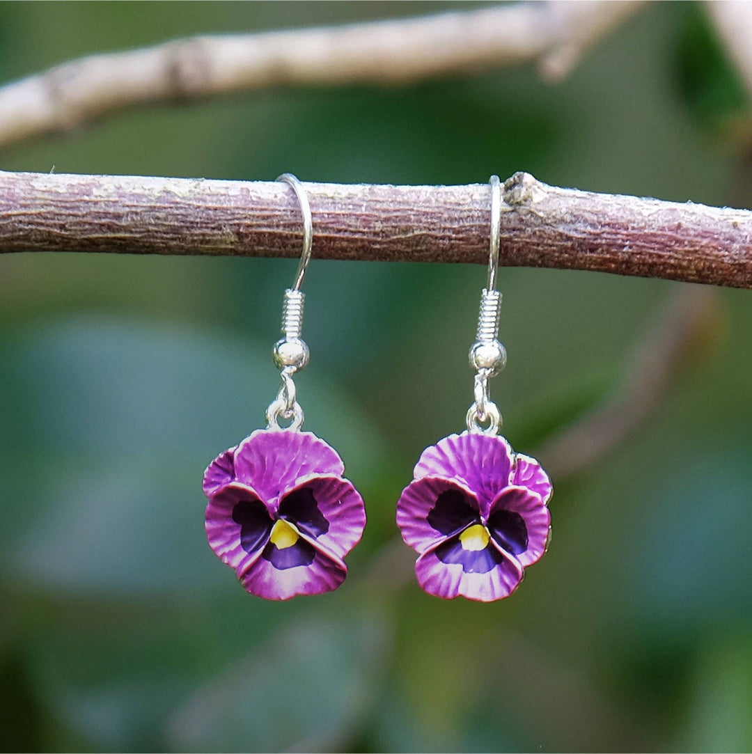 Pansy Pink Flower Drop Hook Earrings - Birch & BrackenEARRINGS