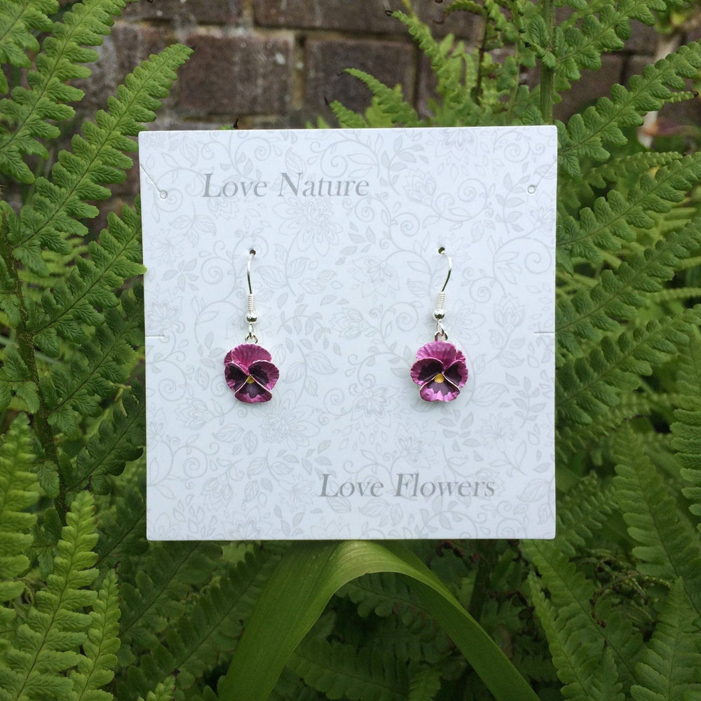 Pansy Pink Flower Drop Hook Earrings - Birch & BrackenEARRINGS