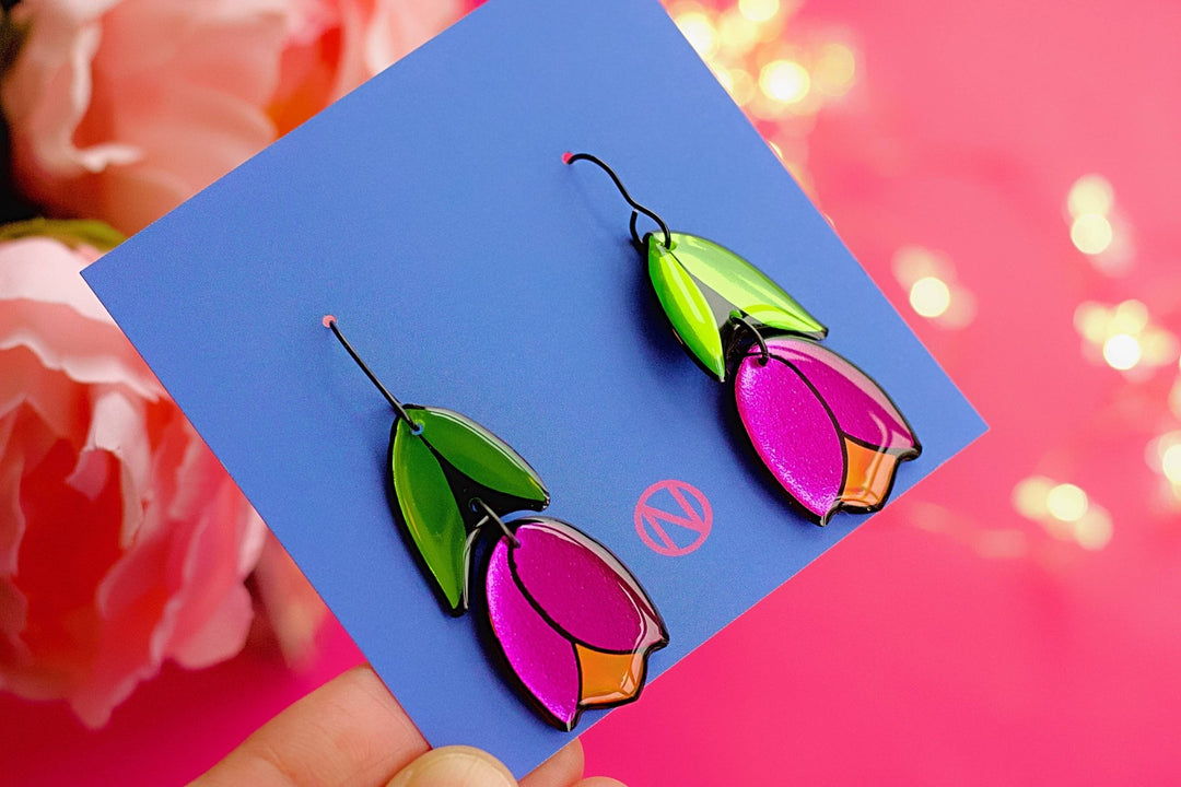 Pink Tulip Statement Drop Earrings - Birch & BrackenEARRINGS