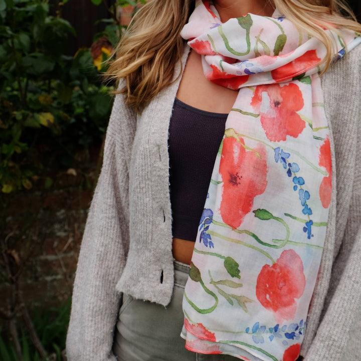 Poppy and Bluebell Flower Lightweight Scarf - Birch & BrackenSCARF