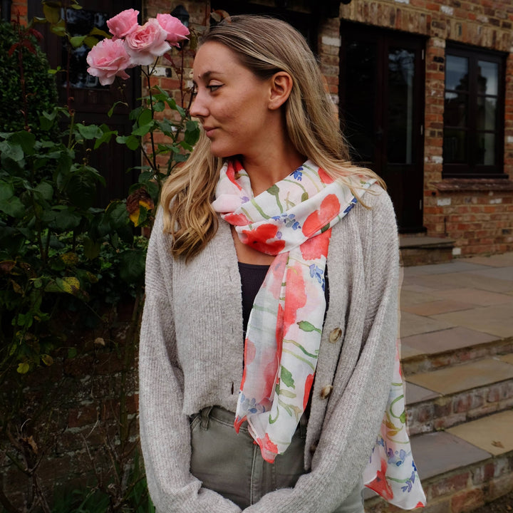 Poppy and Bluebell Flower Lightweight Scarf - Birch & BrackenSCARF