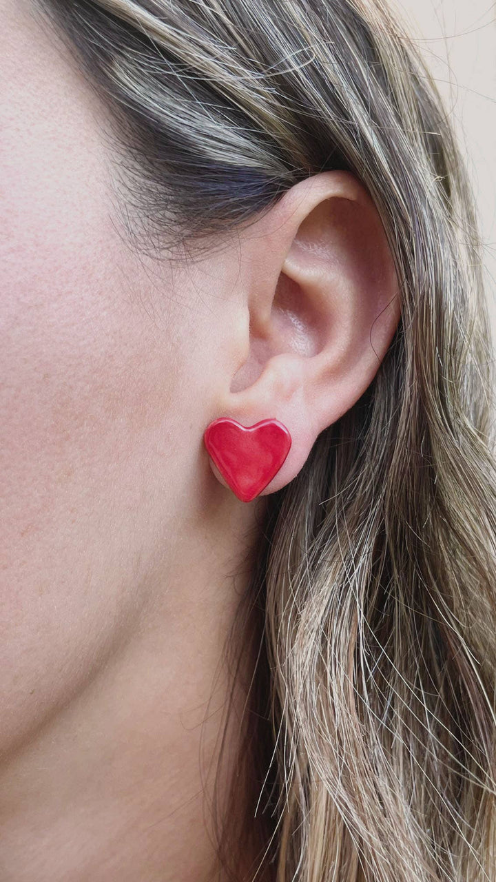 Red ceramic heart earrings - Birch & BrackenEARRINGS