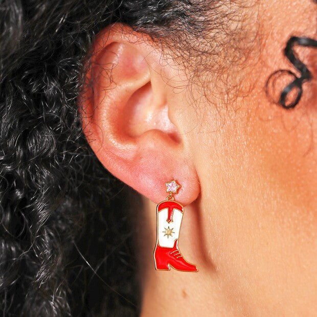 Red Enamel Cowboy Boot Drop Earrings - Birch & BrackenEARRINGS